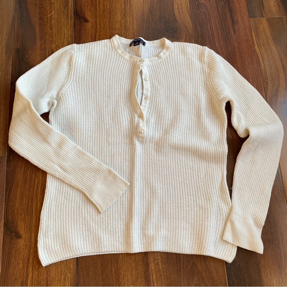 VTG Lands End Cotton Cashmere Henley Waffle Knit Shirt 6-8 Small